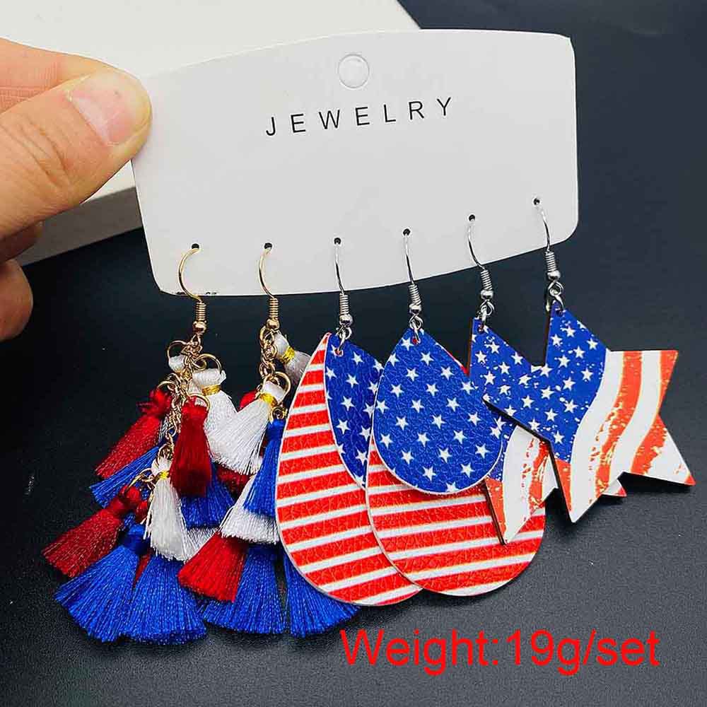 Wholesale  Tassel Independence Day Earrings Set Five-Pointed Star American Leather Earrings