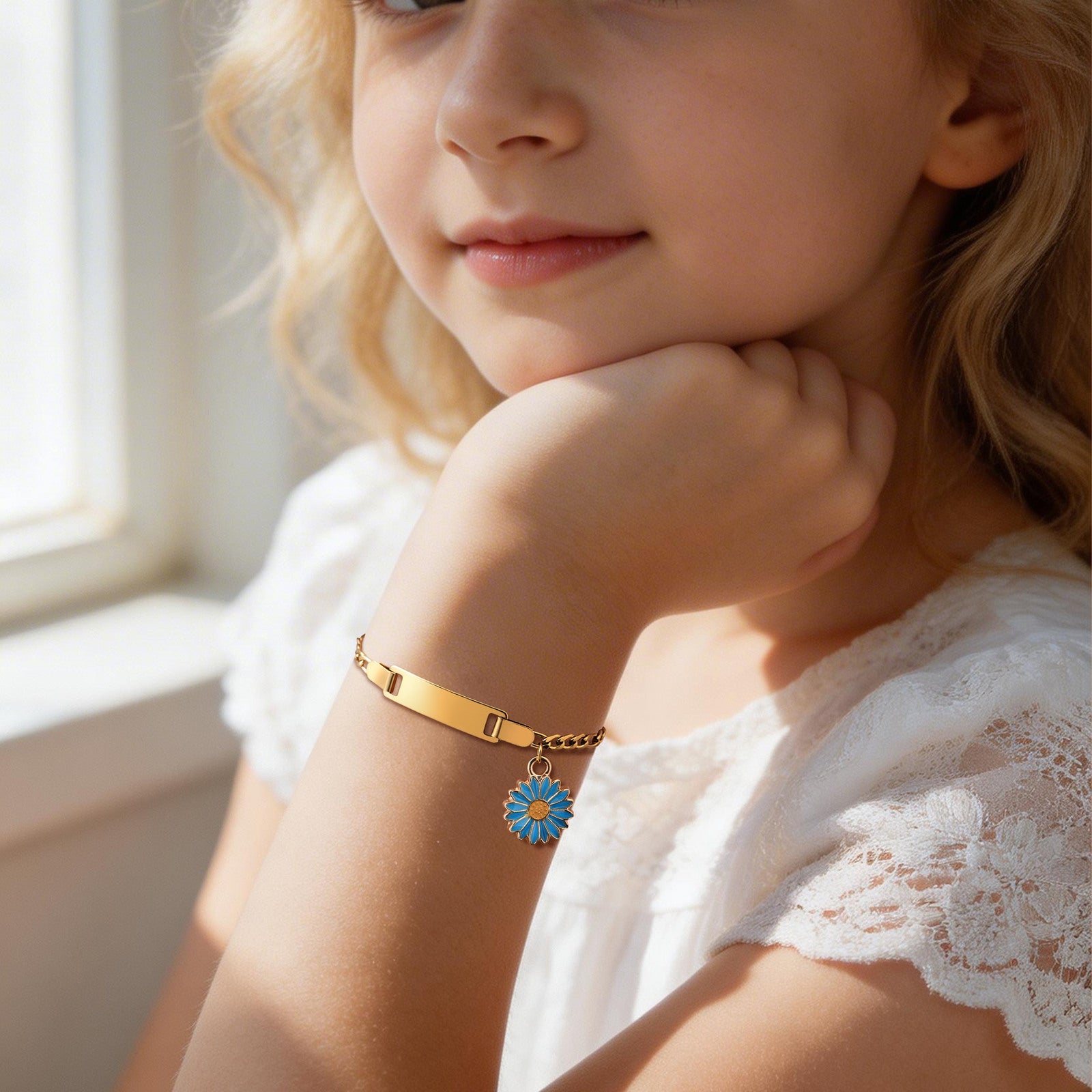 Wholesale Engravable Stainless Steel Flower Children S Bracelet Enamel Drop Design Fresh Sweet Style Fashion Accessory For Gift And Resale