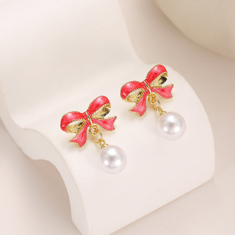 Wholesale Bow Dropping Oil 925 Silver Pin Fashion Bow Diy Tassel Earrings