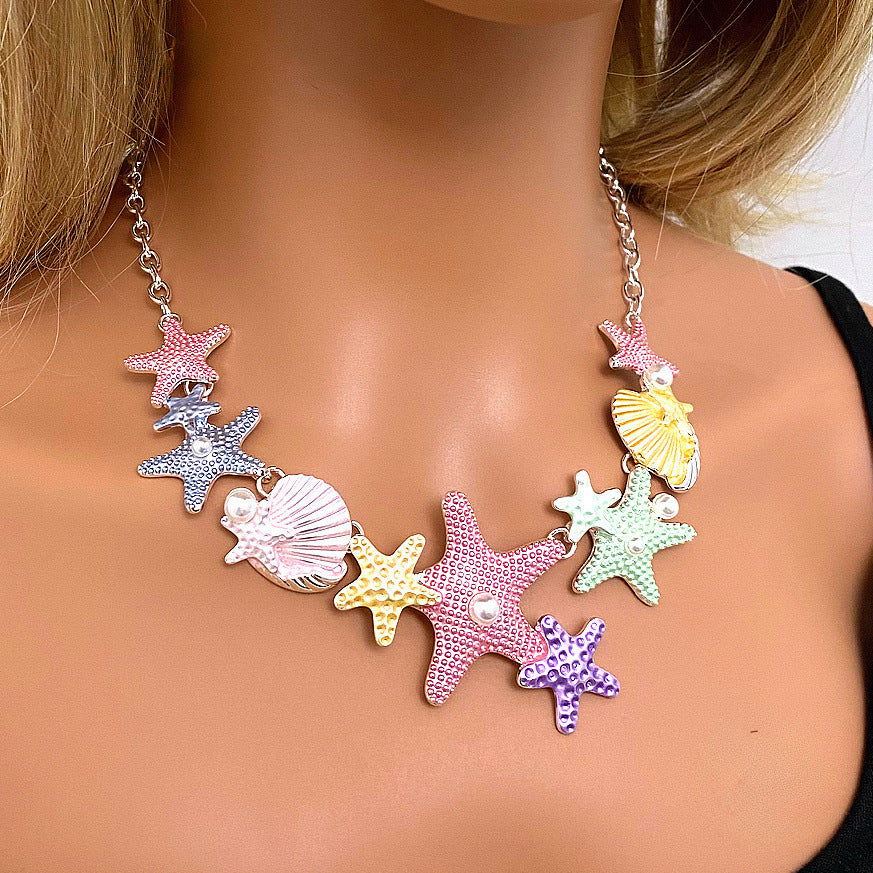 Wholesale  color painting oil Shell starfish necklace