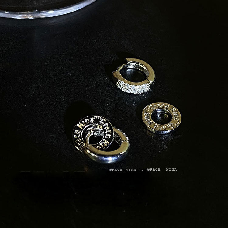 Wholesale Metal Double Ring Earrings with Diamond Finish Simple Design Fashion Jewelry Accessory Boutique Resale