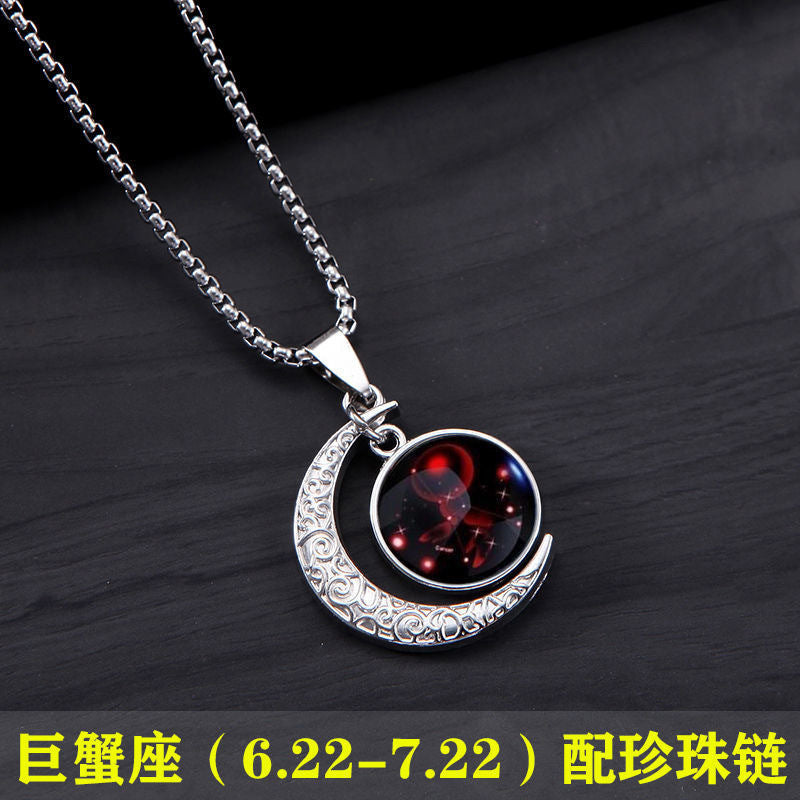 Wholesale Zodiac Contion Men S Moon Pendant Necklace Titanium Steel Chain Fade Resistant Fashion Accessory Gift Boutique Resale