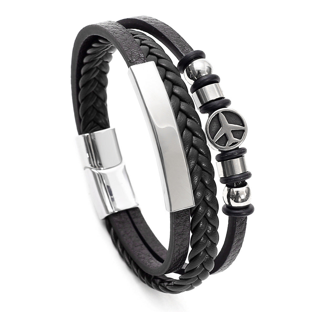 Wholesale Trendy Men S Woven Faux Leather Bracelet With Magnetic Clasp Black Punk Style Jewelry Accessory Gift