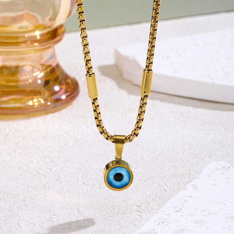 Wholesale European Style Blue Evil Eye Round Pendant Necklace,  Titanium Steel Electroplated Jewelry Accessory for Gift or Resale