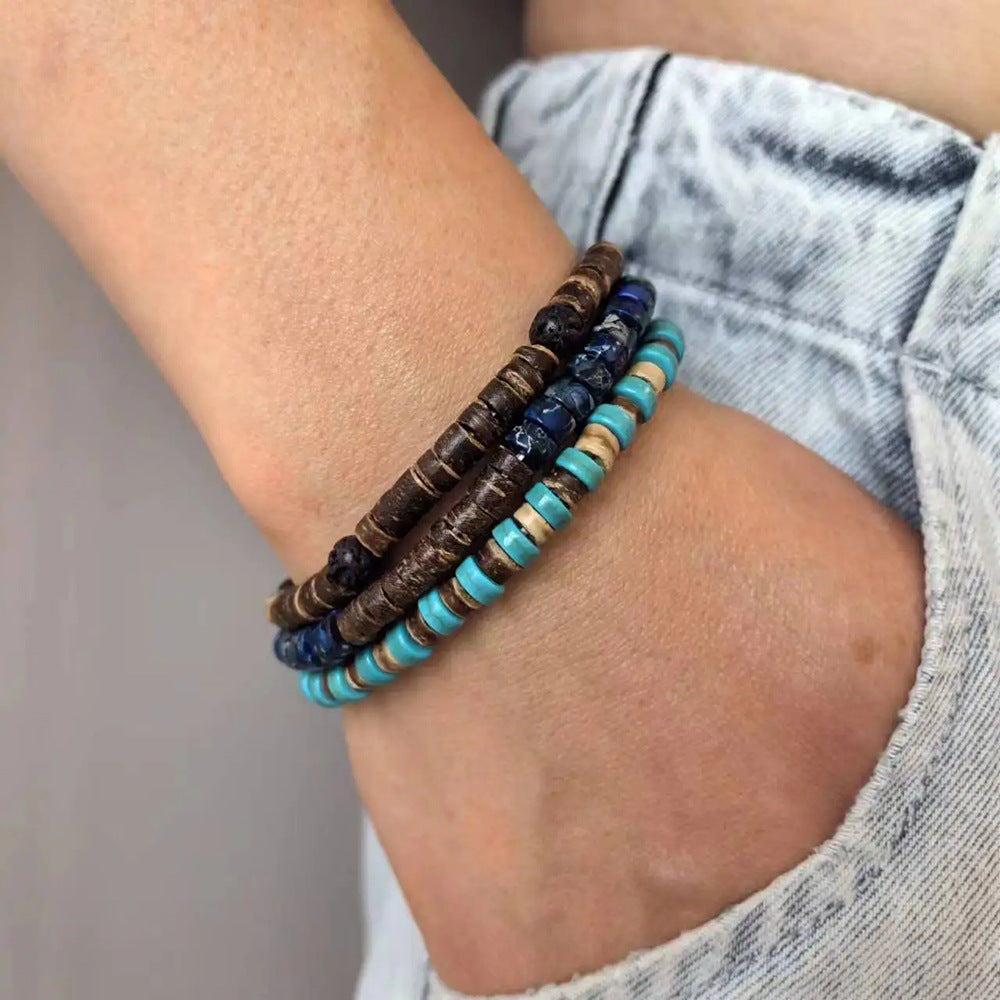 Wholesale  Coconut Shell Wood Multi-layer Stacked Wear Bracelet suit