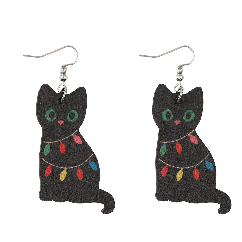 Wholesale Christmas cute lantern black cat pendant earrings