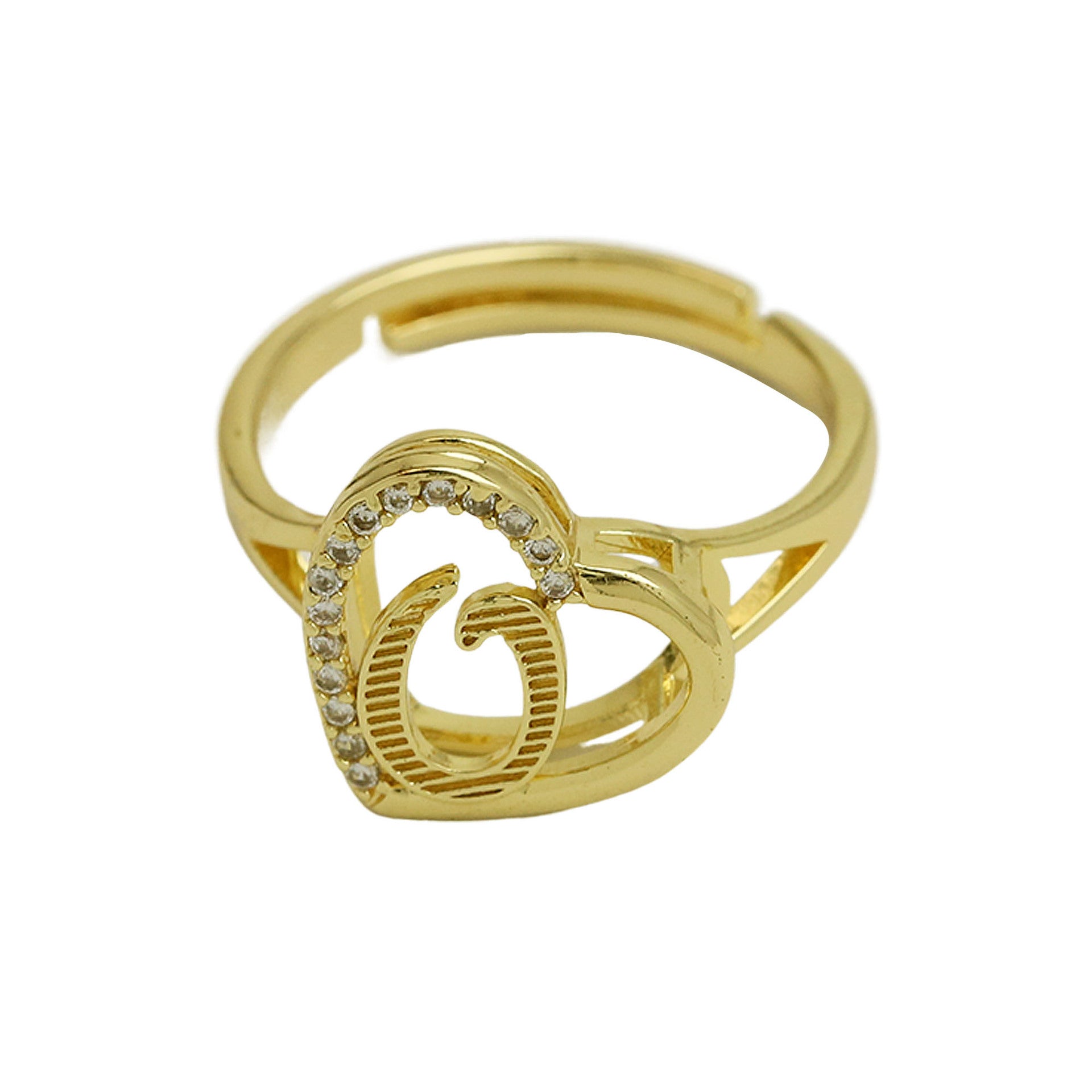 Wholesale  white gold heart-shaped love texture hollow 26 grass English letters open heart ring
