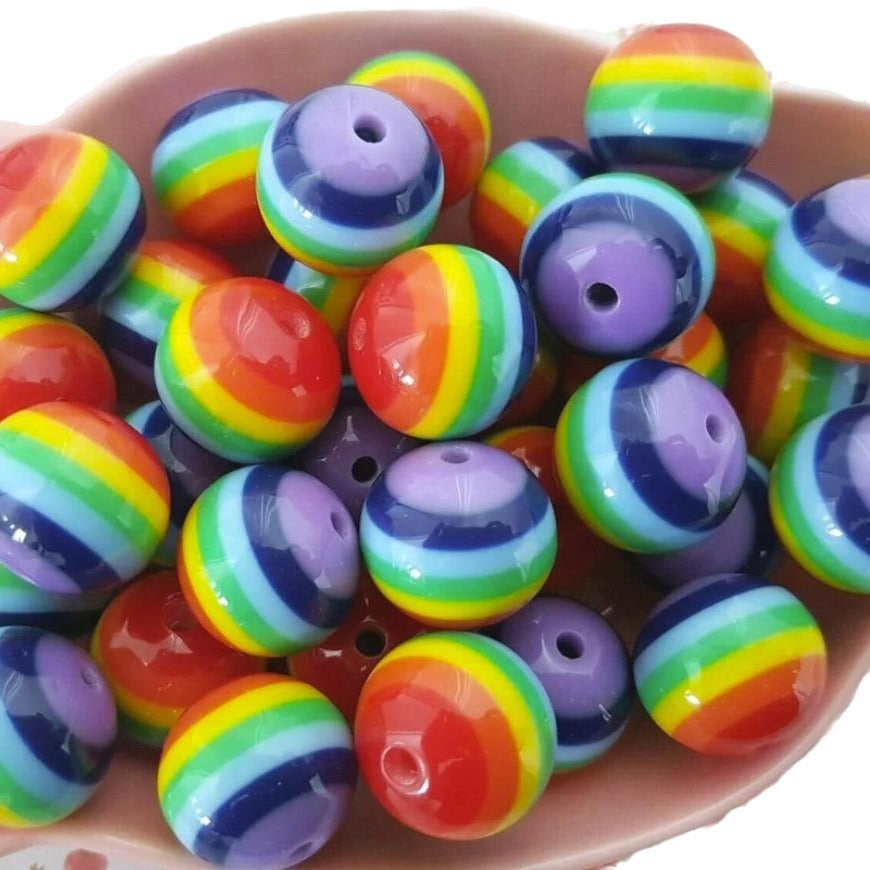 Wholesale 5pcs 20MM Resin Rainbow Stripe Beads Print Silicone Beads ACC-BDS-NiJia056