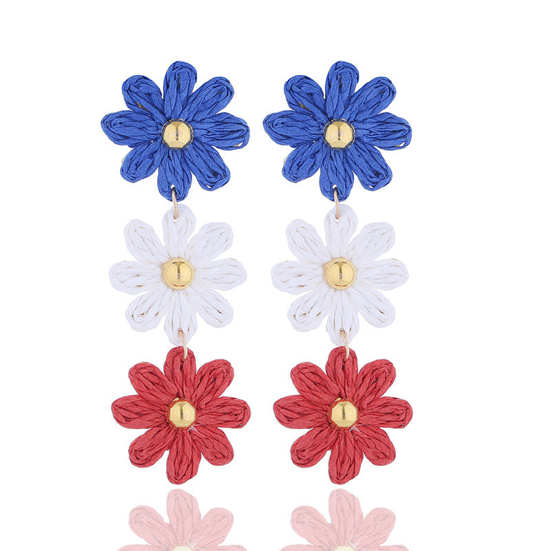 Wholesale American Independence Day Fashionable Minimalist Handwoven Earrings