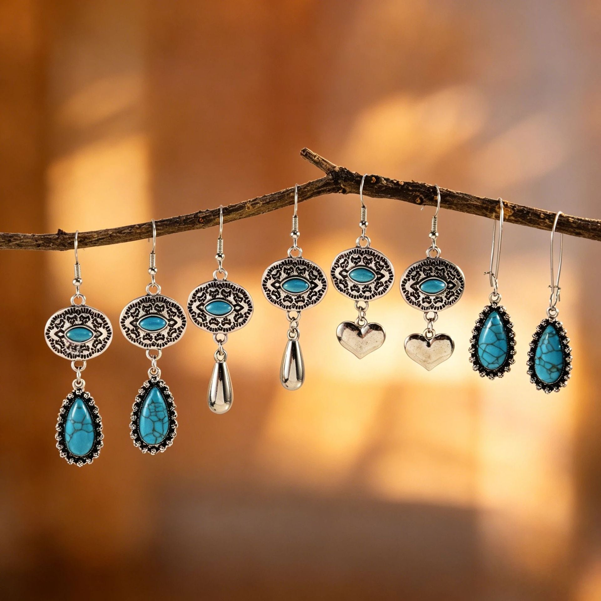 Wholesale Zinc Alloy Electroplated Bohemian Water Drop Earrings Turquoise Inlay Stylish Jewelry for Women