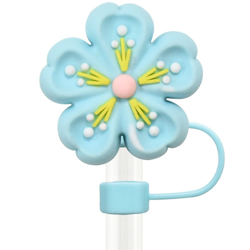 Wholesale   Random 100pcs three-dimensional flower 10mm PVC Soft Straw Tube Cap
