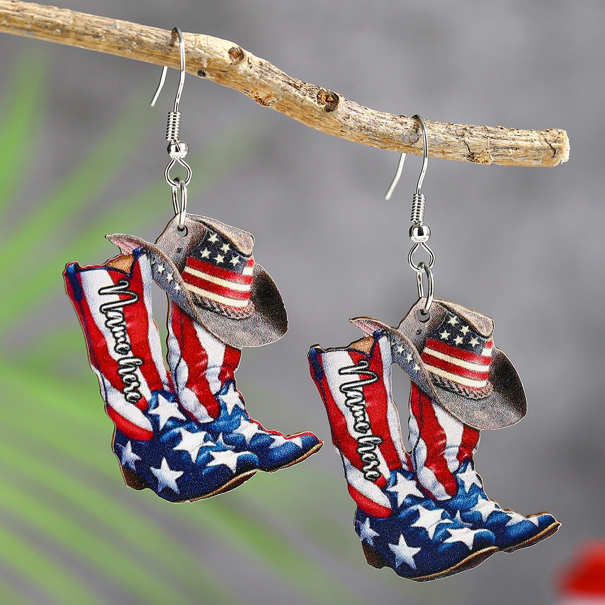 Wholesale  Independence Day Element Wooden Boots Earrings
