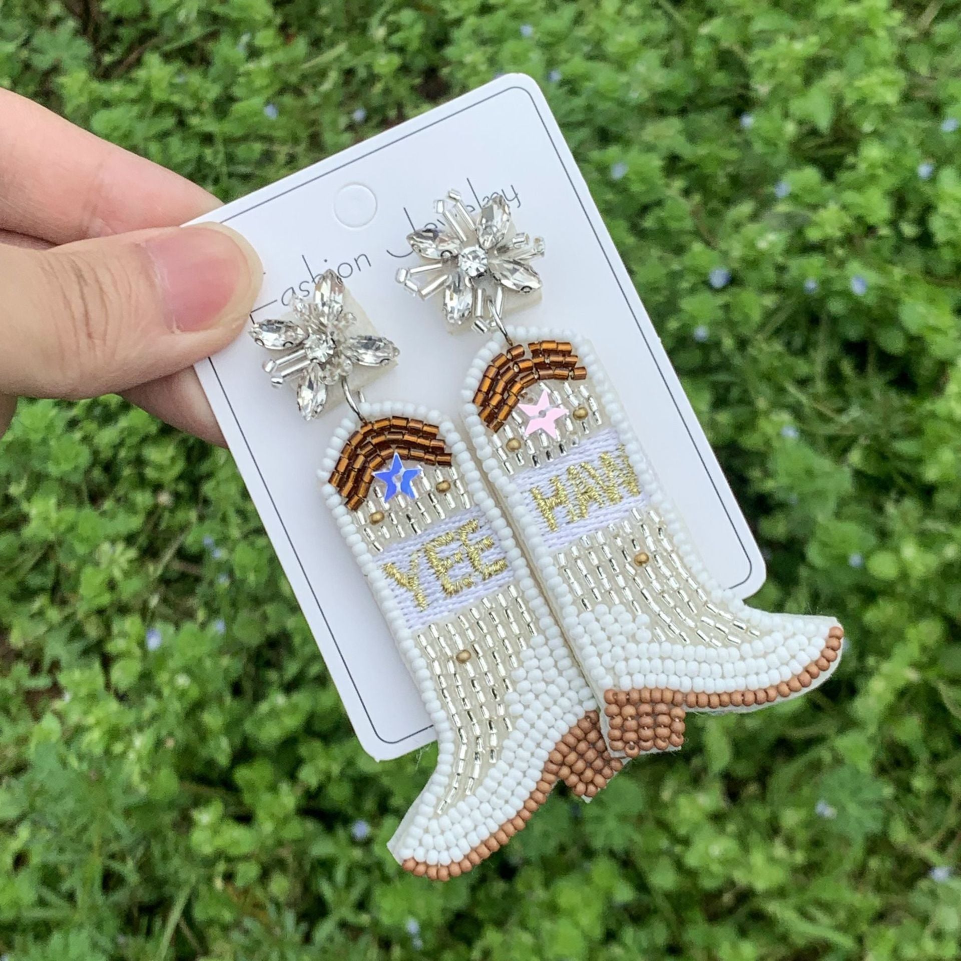 Wholesale Western Style Cowboy Boots Rice Bead Earrings ACC-ES-ManT024