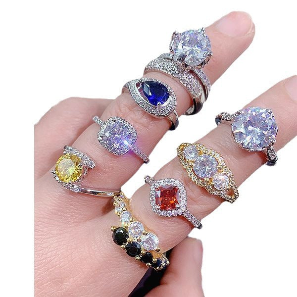 Wholesale Random Color 10pcs Zircon Micro Inlay Ring Gemstone Ring ACC-RS-Pabo006