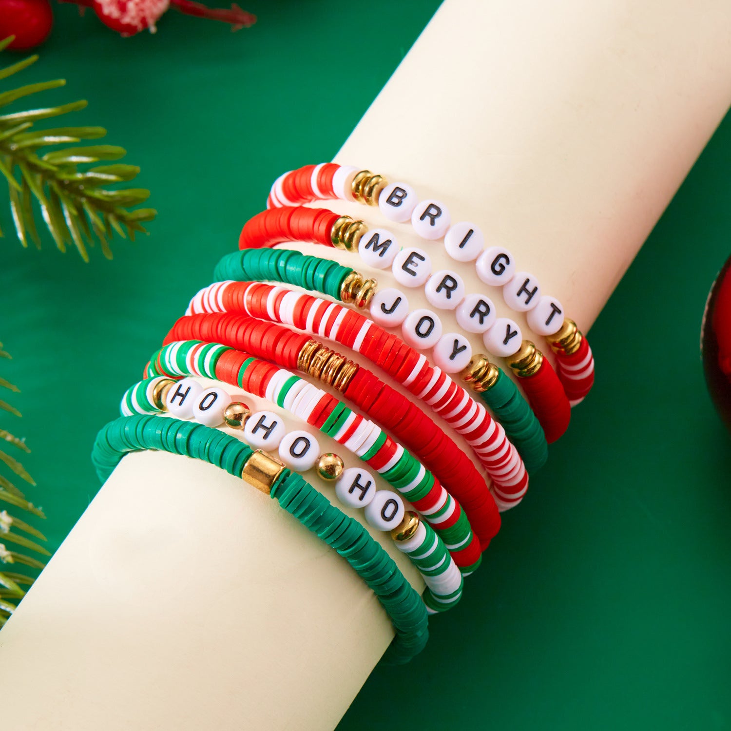 Wholesale Christmas Letter Contrast Color Soft y Beaded Bracelet