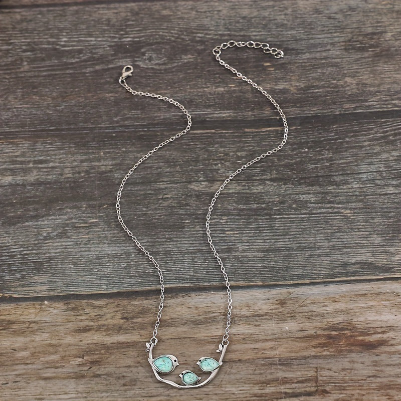 Wholesale Retro Style Sparrow Sky Blue Sticker Necklace