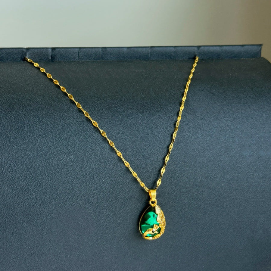 Wholesale gold peacock green crystal pendant water wave chain necklace earrings suit