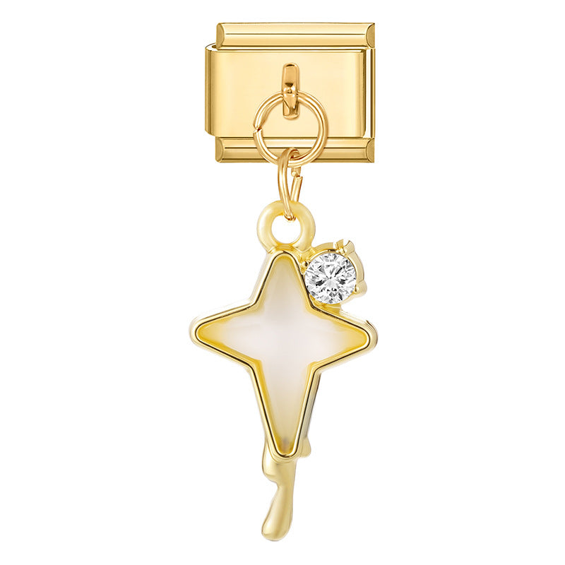 Bracelet de charme italien en gros 9 mm de bricolage d'épissage en or et en diamant blanc bracelet composable en acier inoxydable