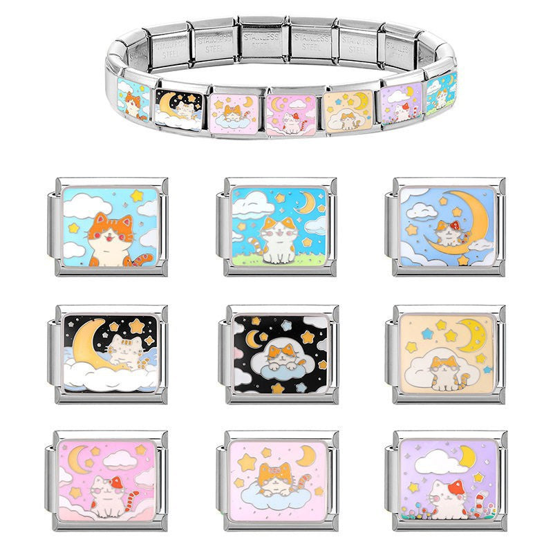Wholesale Stylish DIY Italian Charms Bracelet With Cat Design Titanium Steel Craft Supply For Jewelry Making