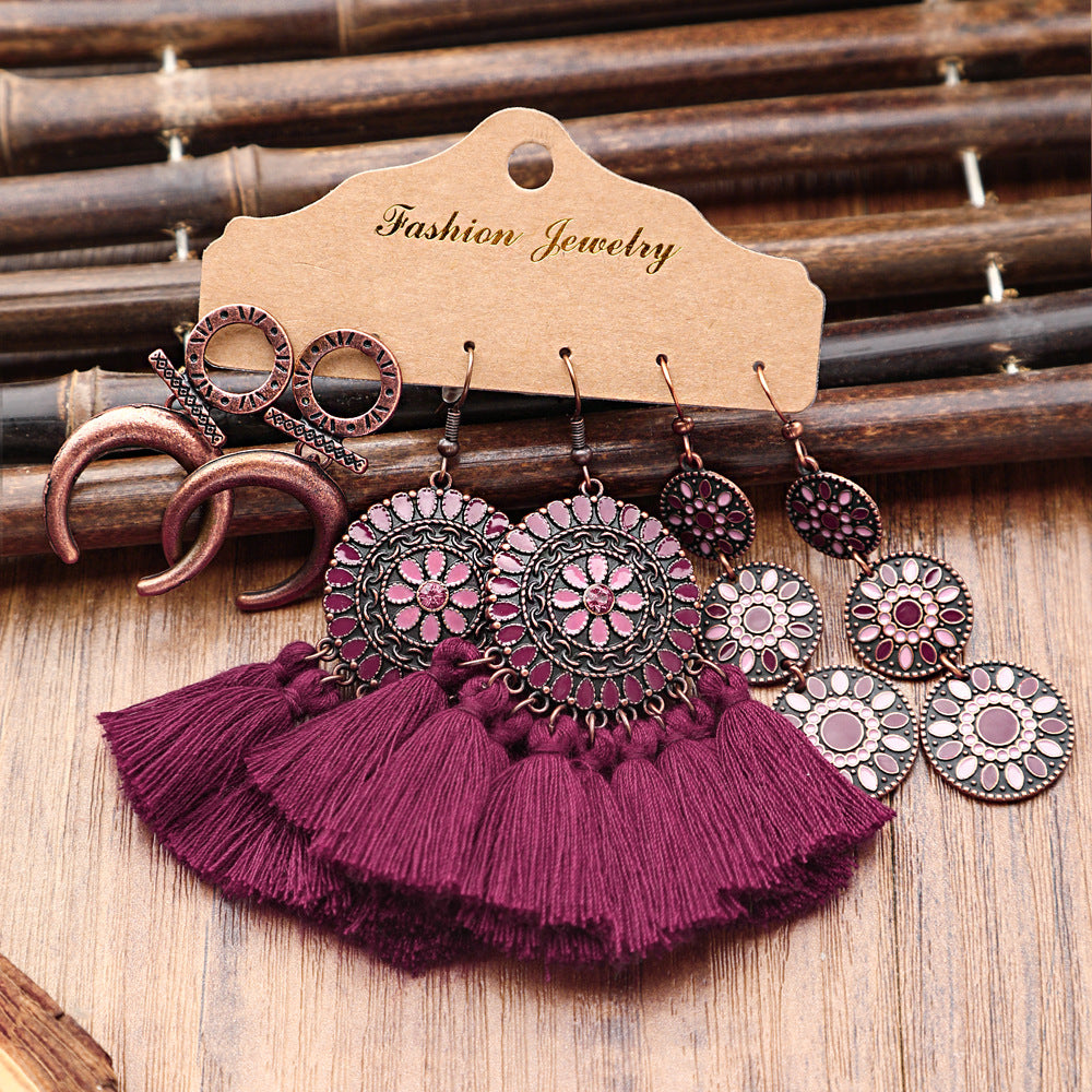 Wholesale Zinc Alloy Bohemian Hollow Tassel Drop Earrings - Fashion Accessory for Everyday Wear