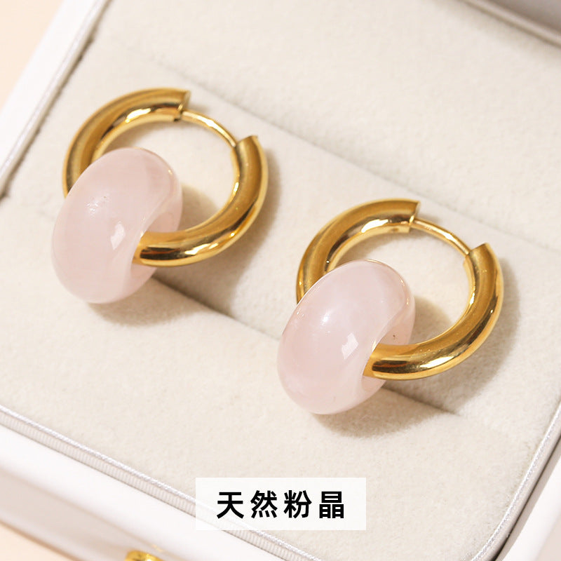 Wholesale  natural crystal agate abacus beads titanium steel gold-plated earrings