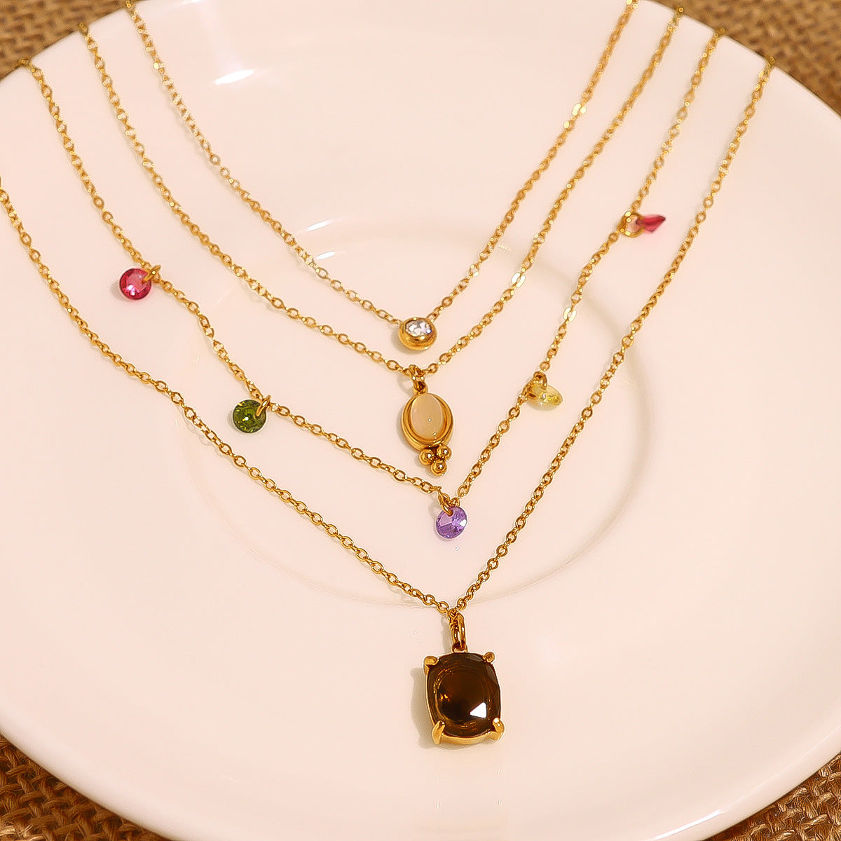 Wholesale Titanium Steel Colorful Zircon Necklace  Round Pendant Jewelry