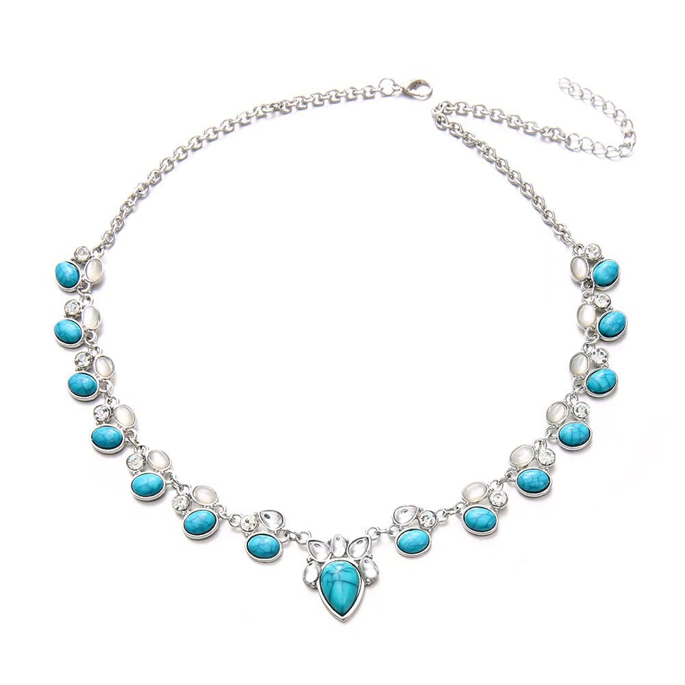 Wholesale Alloy Bohemian Turquoise Flower Necklace Fashion Accessory Gift Boutique Resale