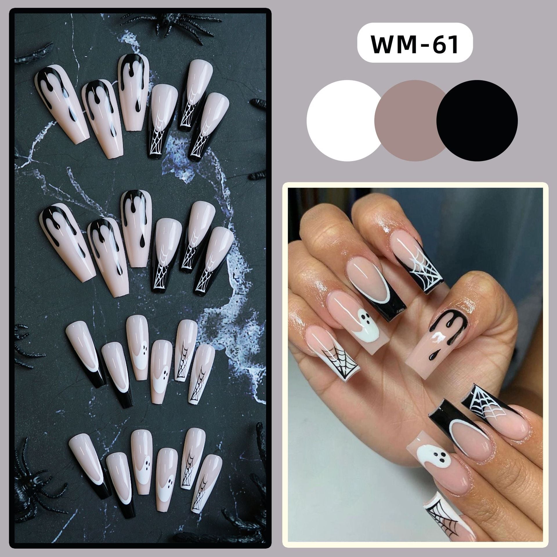 Wholesale 24 Pieces/ box  Black Ghost Nails Kits Nail Stickers
