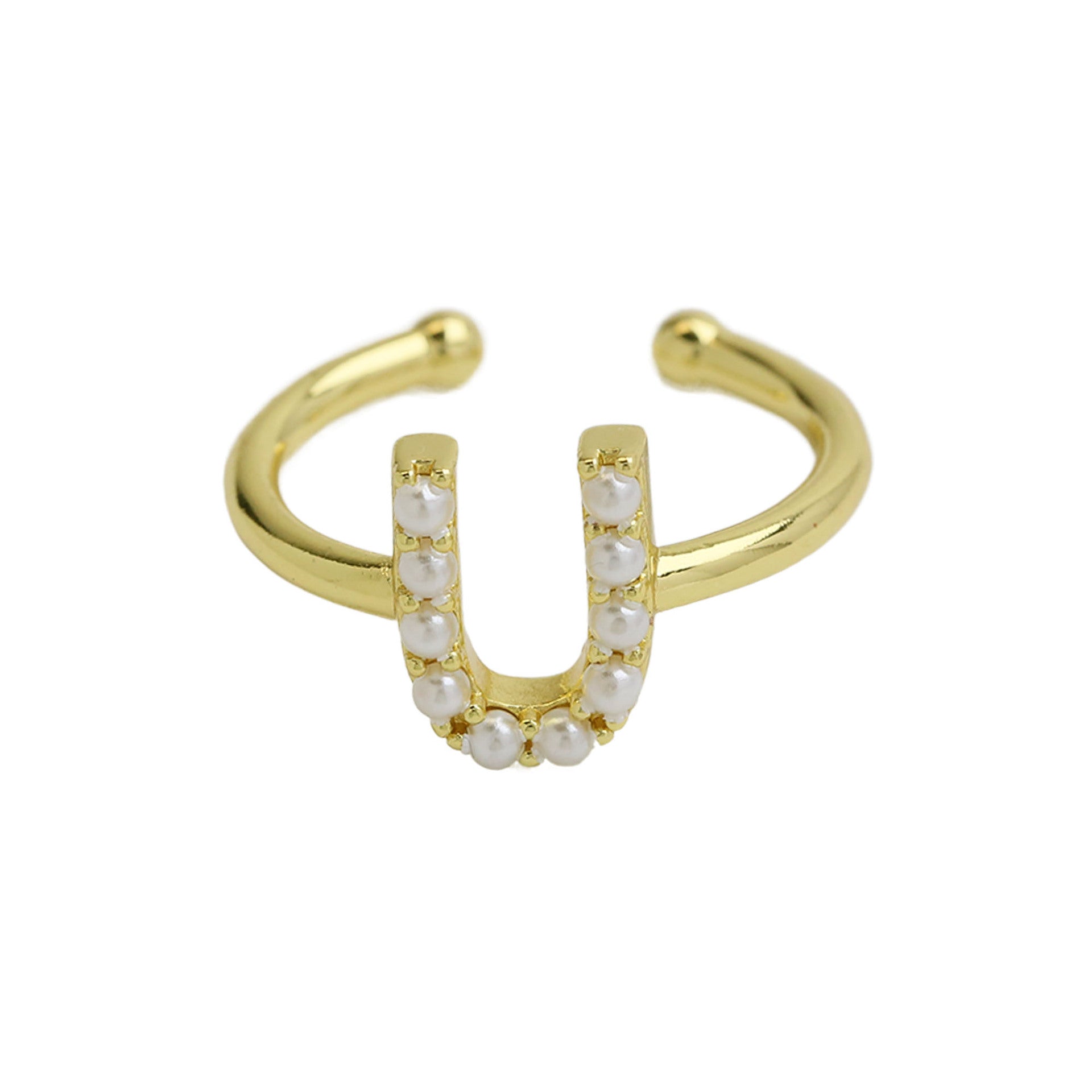 Wholesale  brass pearl 26 English letters open ladies ring