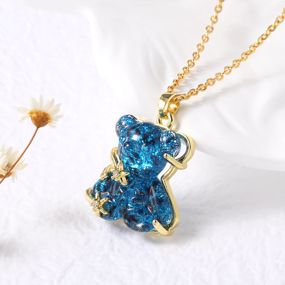 Wholesale Colorful Spotted Bear Pendant Gold Plated Necklace