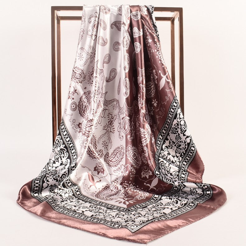 Wholesale  90 Printed Satin Large Square Scarf Two-Color Cashew Silk Scarf