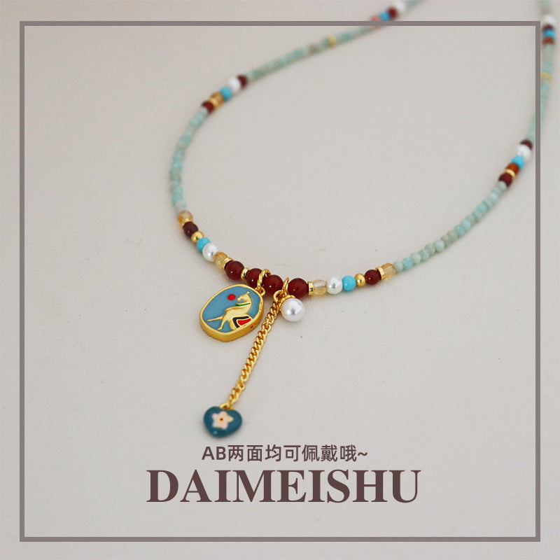 Wholesale  Retro Colorful Oil Drop Pony Beaded Necklace