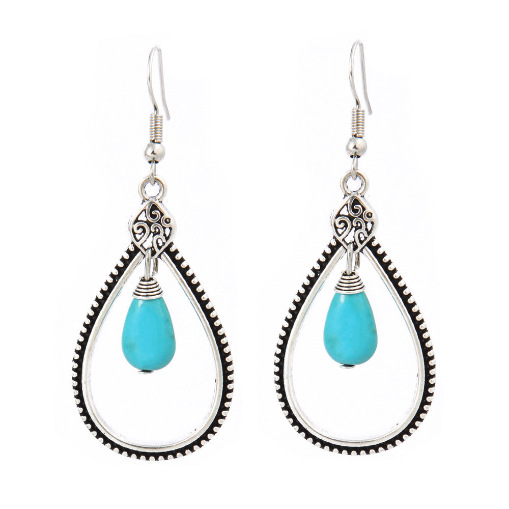 Wholesale Turquoise Tassel Earrings Geometric Alloy Design for Party Wear Boutique Resale Jewelry Accessory