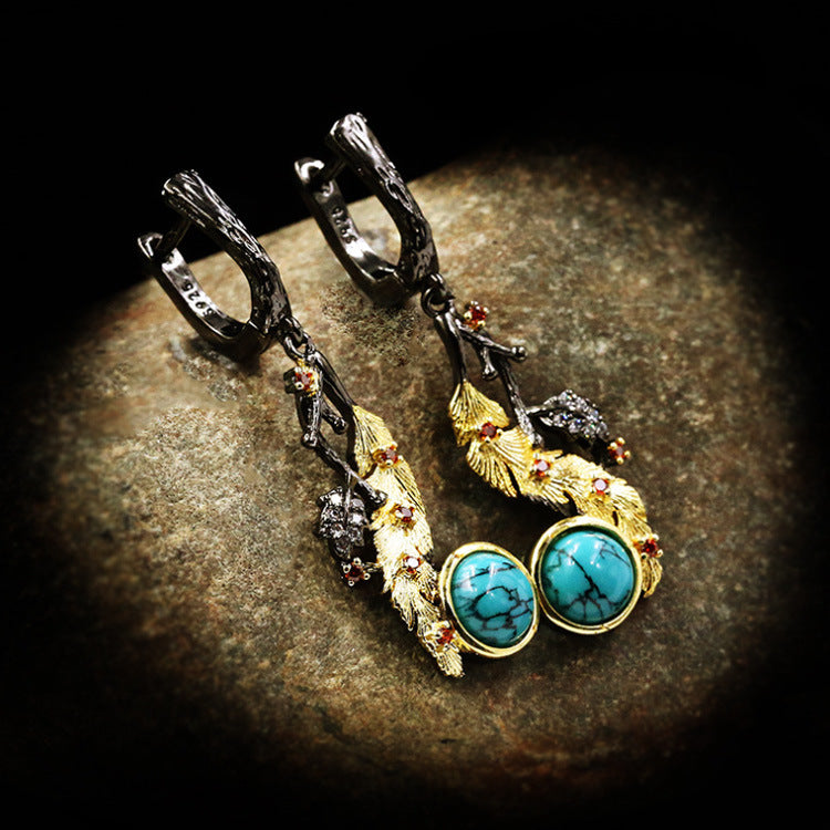 Wholesale  flower series two-color black gold three-piece set ring necklace ear studs