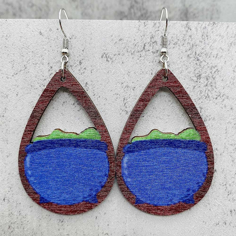 Wholesale  Halloween earrings horror ghost witch medicine jar printed wooden earrings