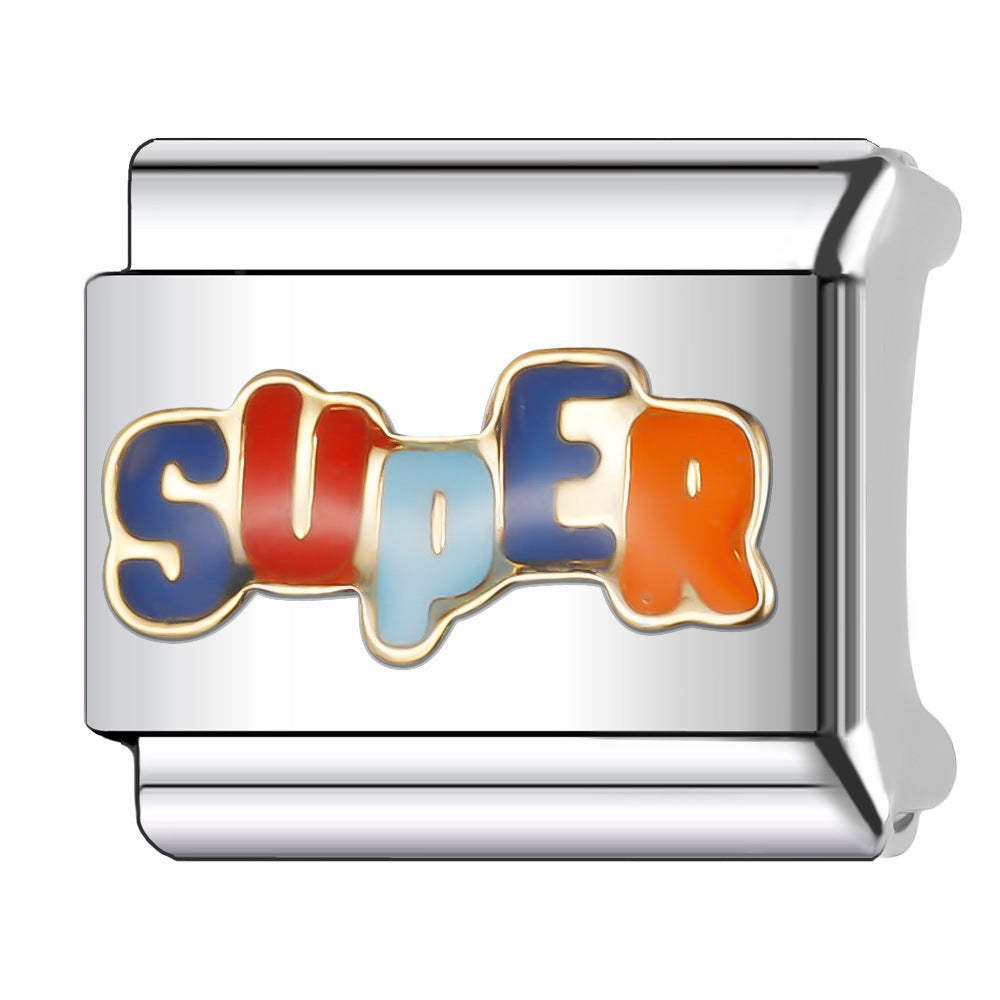 Wholesale Italian Charm Bracelet 9mm DIY Splicing English Retro Series Stainless Steel Composable Bracelet