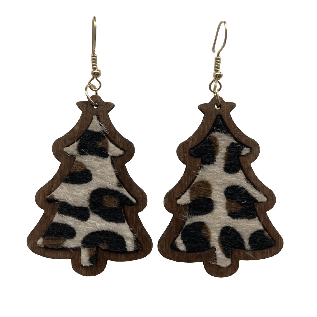 Wholesale Christmas Leopard Print Christmas Tree Pumpkin Long Earrings Wood Earrings ACC-ES-FX066