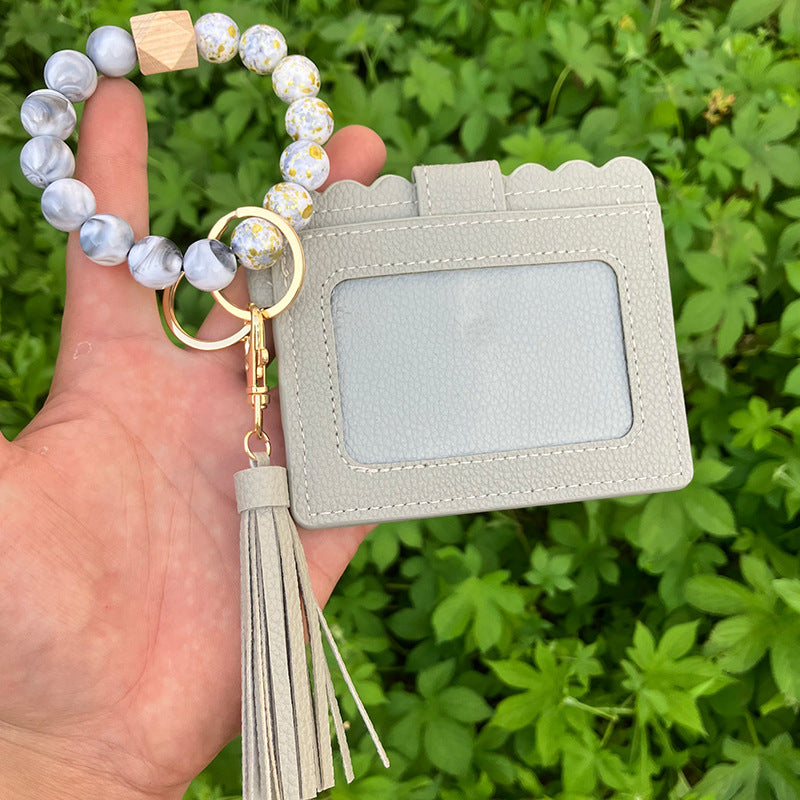 Wholesale Leopard Plaid Western Style Card Holder Silicone Beaded Wristlet Keychain ACC-KC-QiuXue011