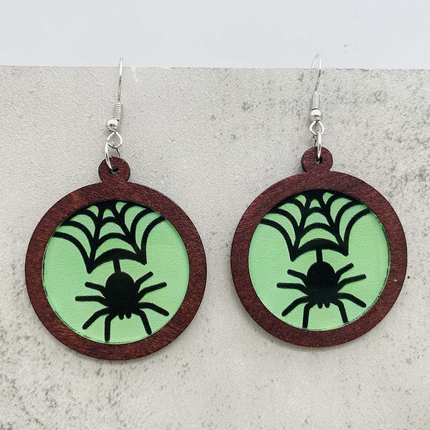 Wholesale Halloween Cat Horror Ghost Wood Inlay Acrylic Earrings ACC-ES-ChenY020