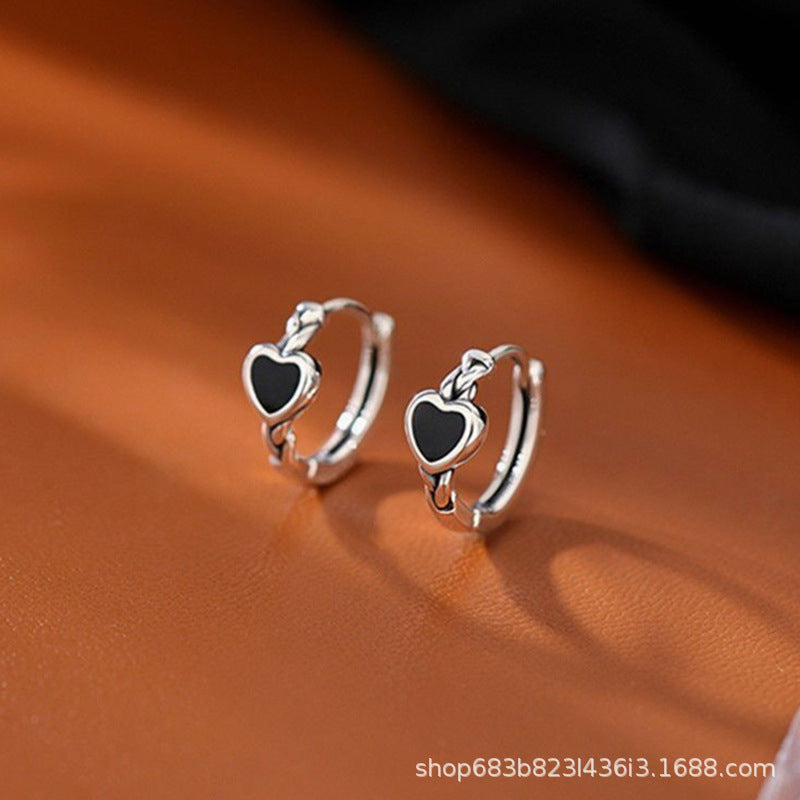 Wholesale S925 Silver Vintage Geometric Black Love Earrings
