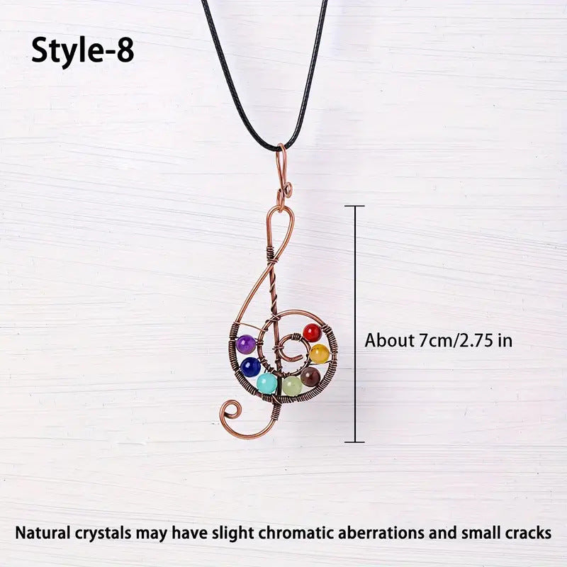 Wholesale Handmade Natural Amethyst Crystal Tree Of Life Pendant Necklace Heart Musical Note Design With Leather Rope Everyday Layering Jewelry