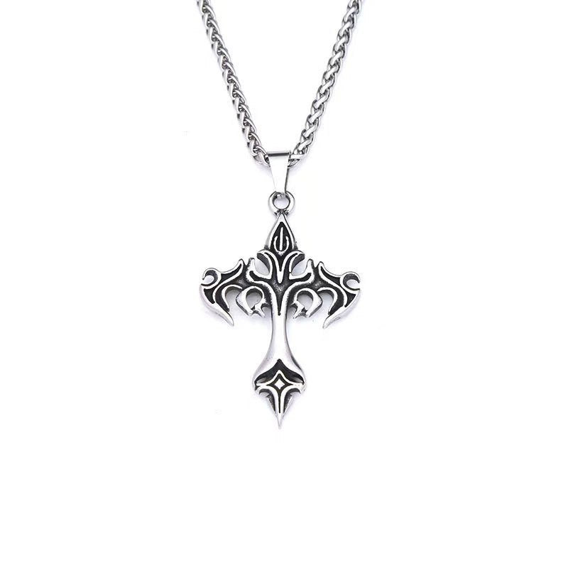 Wholesale Titanium Steel Fire Cross Pendant Necklace Gothic  Fashion Accessory