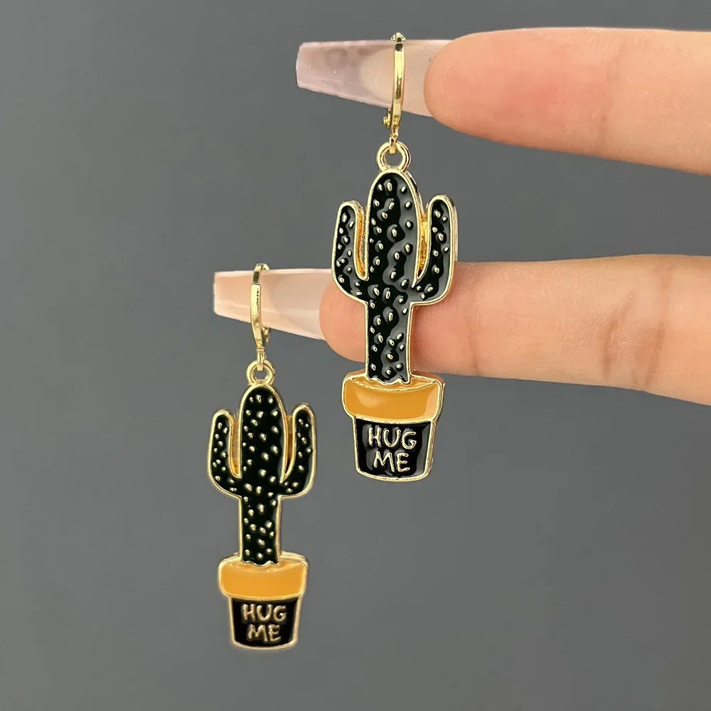 Wholesale Zinc Alloy Drop Oil Leaf Cactus Earrings Trendy Jewelry Accessory for Everyday Wear