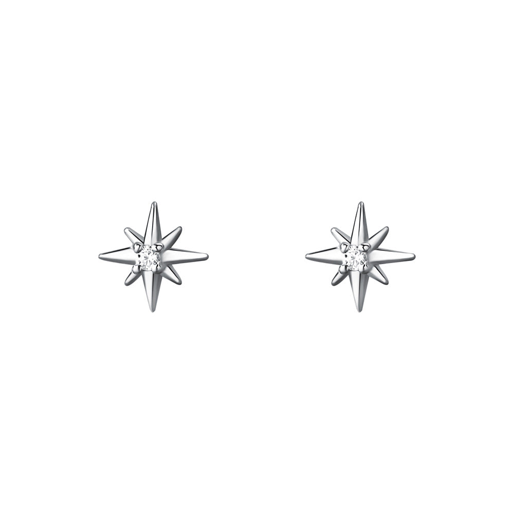 Wholesale s999 foot silver zircon eight  star earrings