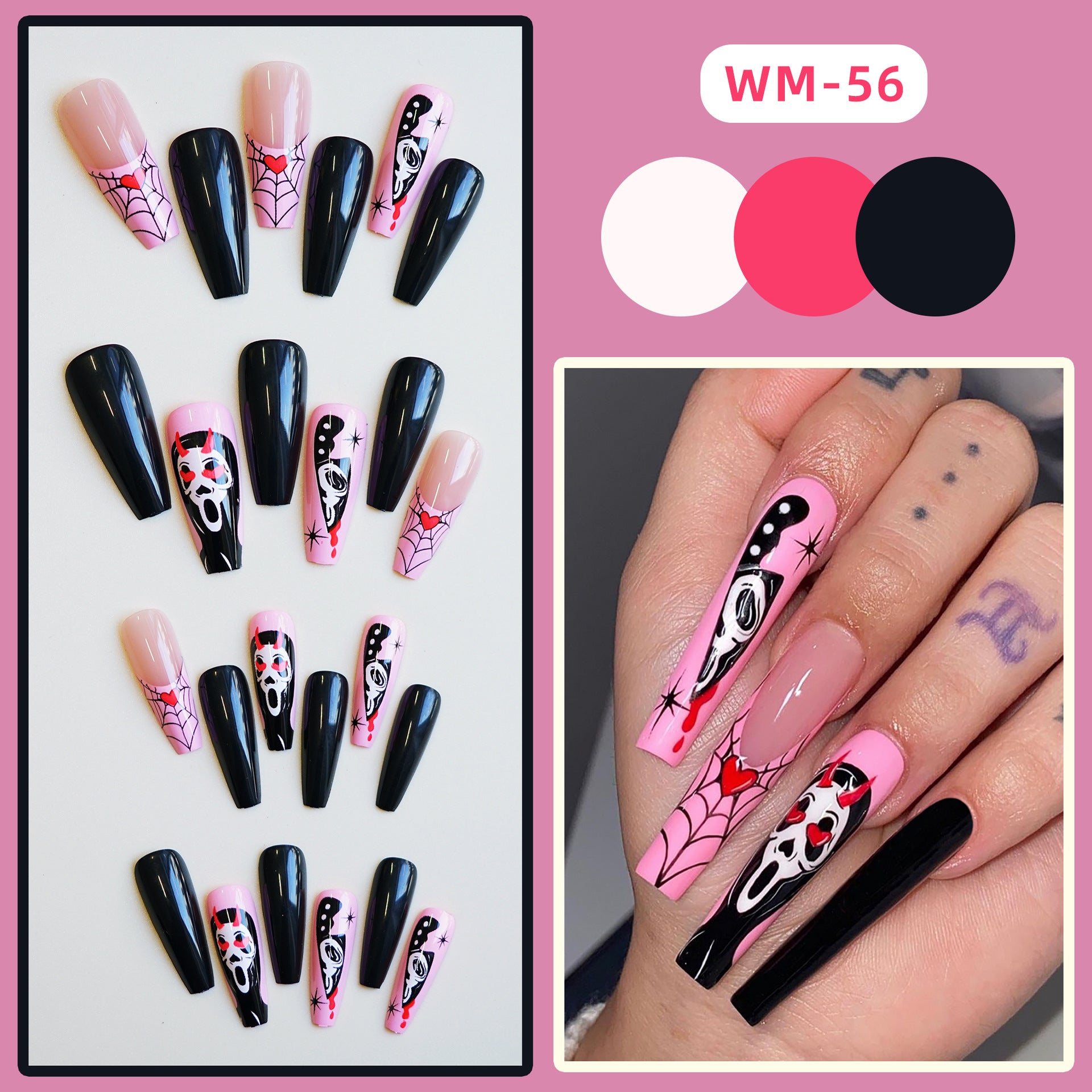 Wholesale 24 Pieces/ box  Heart Ghost Nails Kits Nail Stickers