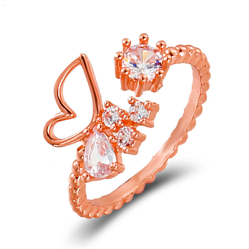 Wholesale Simple Butterfly Copper Diamond  Geometric Opening Finger Ring