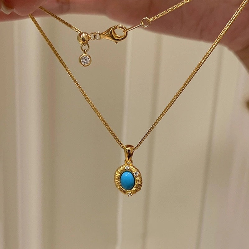 Wholesale  Retro Blue Oval Geometric Pendant Necklace