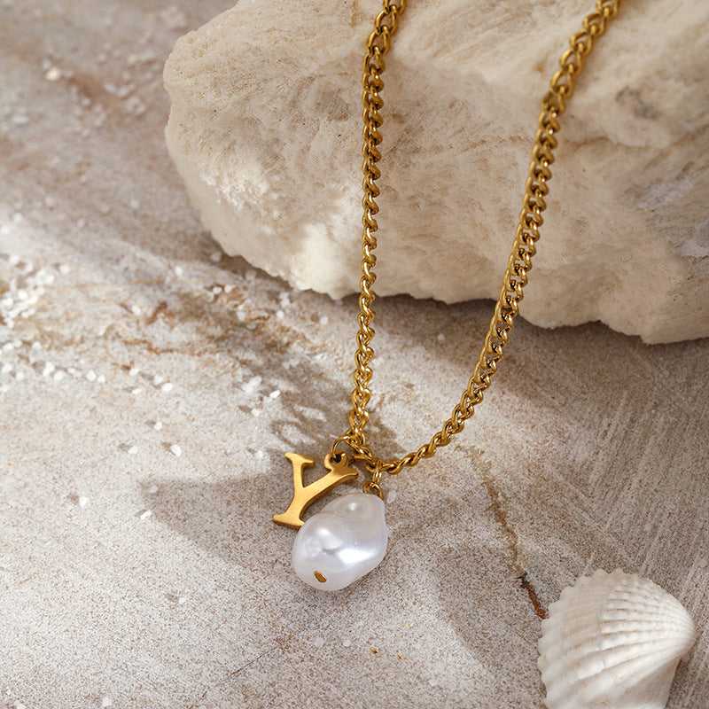 Wholesale Pearl 26 Letters Stainless Steel Necklaces ACC-NE-YunHe003