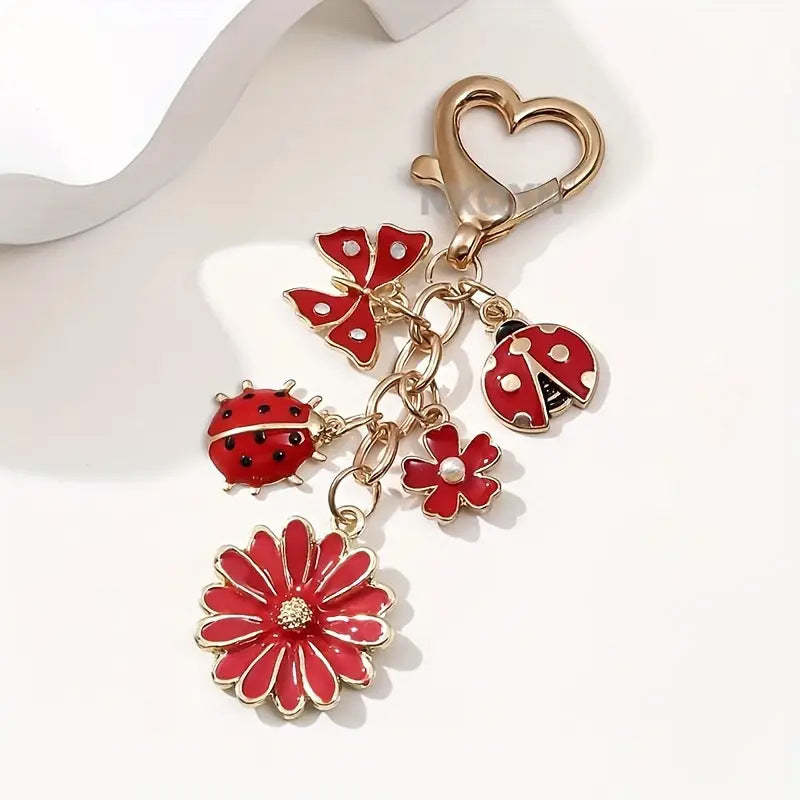 Wholesale Red enamel butterfly and flower keychain