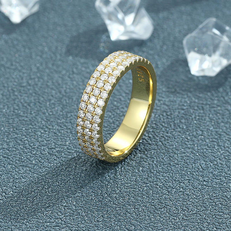 Wholesale Half-circle diamond three-row Mosan diamond ring